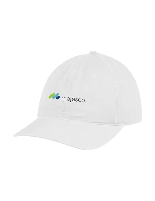 Garment Washed Unstructured Twill White Cap w/Majesco Logo