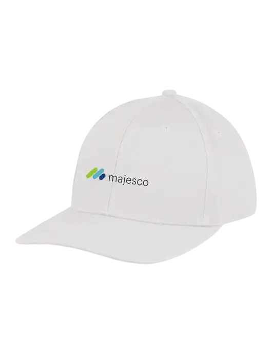Premium Modern Structured Twill White Snapback Cap w/Majesco Logo
