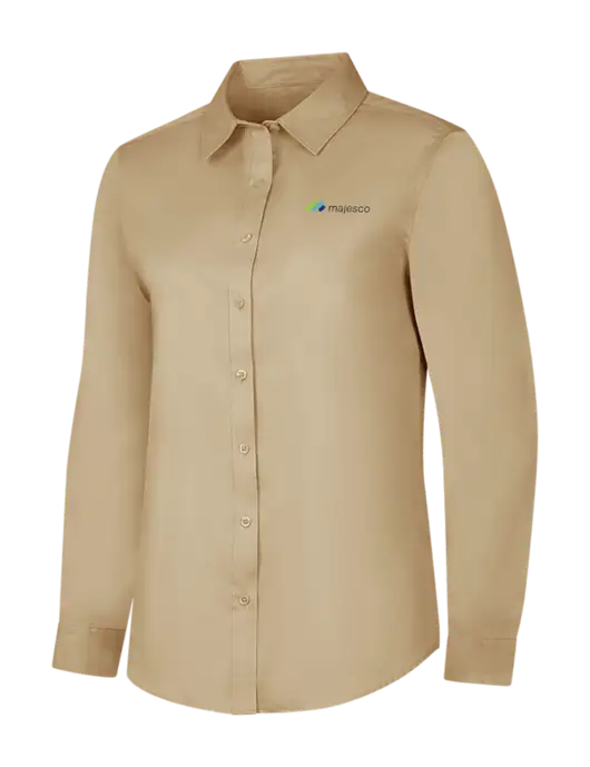 Dark Tan Womens Long Sleeve Superpro React Twill Shirt w/Majesco Logo
