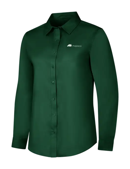 Dark Green Womens Long Sleeve Superpro React Twill Shirt w/Majesco Logo