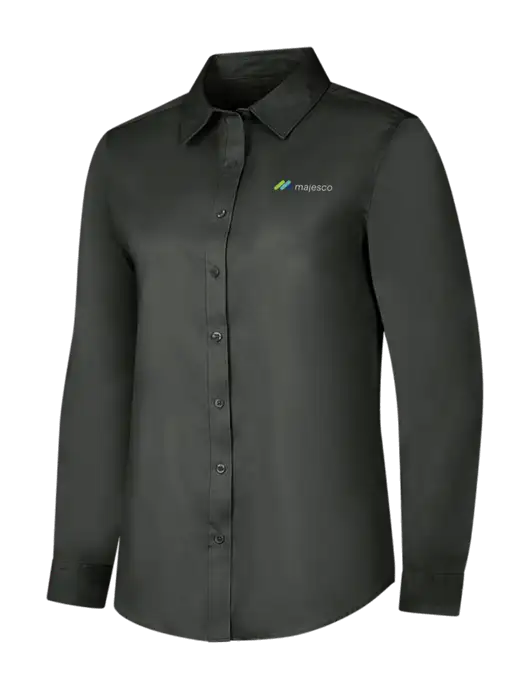 Dark Grey Womens Long Sleeve Superpro React Twill Shirt w/Majesco Logo