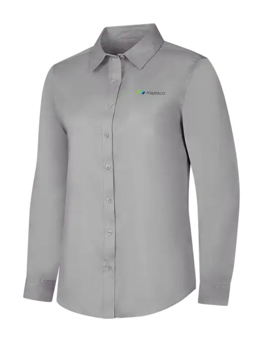 Light Grey Womens Long Sleeve Superpro React Twill Shirt w/Majesco Logo