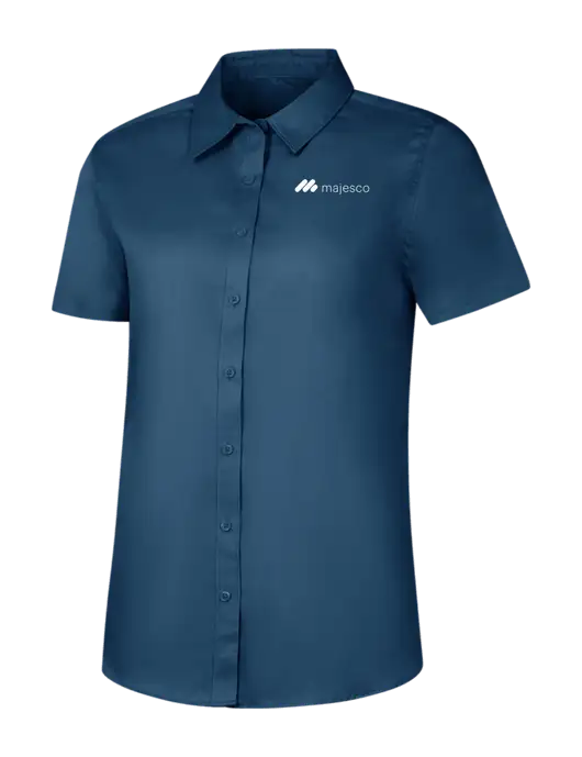Womens Light Navy Short Sleeve Superpro React Twill Shirt w/Majesco Logo