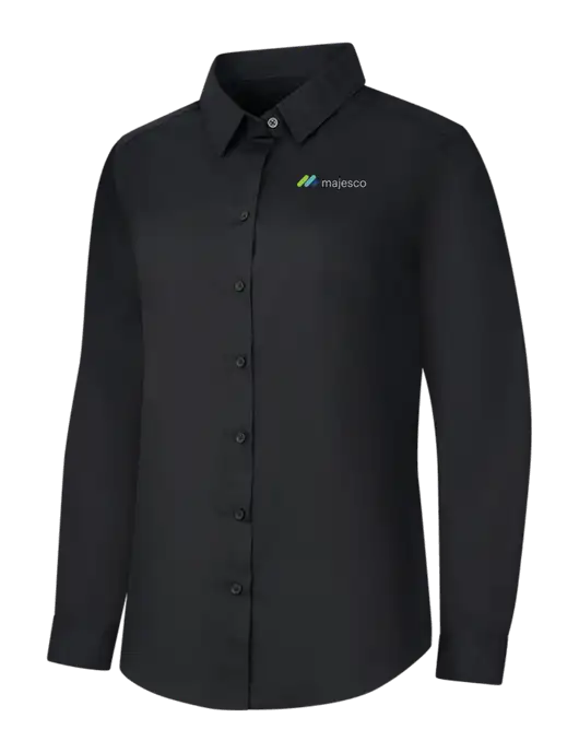 Womens Black Long Sleeve Carefree Poplin Shirt w/Majesco Logo