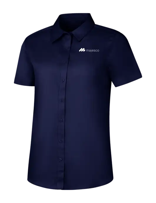 Womens Navy Short Sleeve Superpro React Twill Shirt w/Majesco Logo