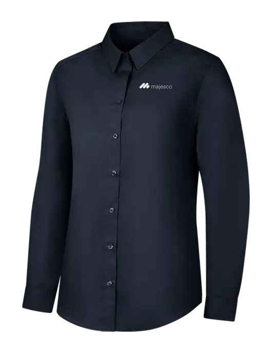 Womens River Blue Navy Long Sleeve Carefree Poplin Shirt w/Majesco Logo