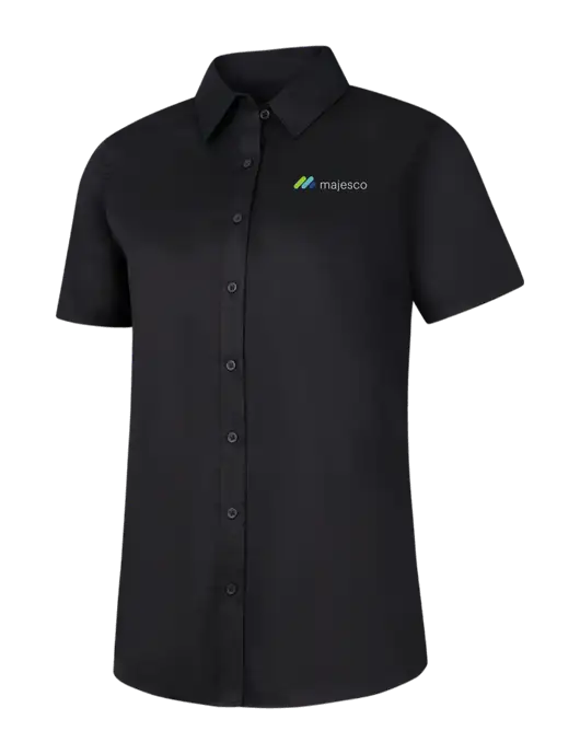 Womens Black Short Sleeve Superpro React Twill Shirt w/Majesco Logo