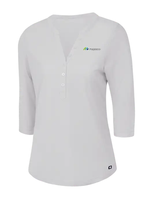OGIO Bright White Jewel Henley w/Majesco Logo