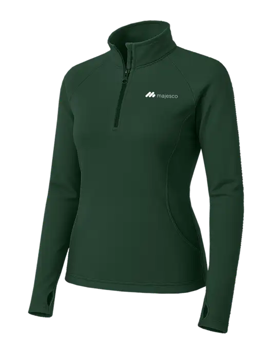 Dark Green Womens Sport Wick Stretch 1/4 Zip Pullover w/Majesco Logo