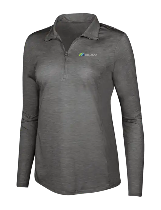 Dark Grey Heather Womens Posicharge Tri-Blend Wicking 1/4 Zip Pullover w/Majesco Logo
