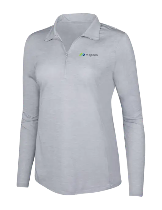 Light Grey Heather Womens Posicharge Tri-Blend Wicking 1/4 Zip Pullover w/Majesco Logo