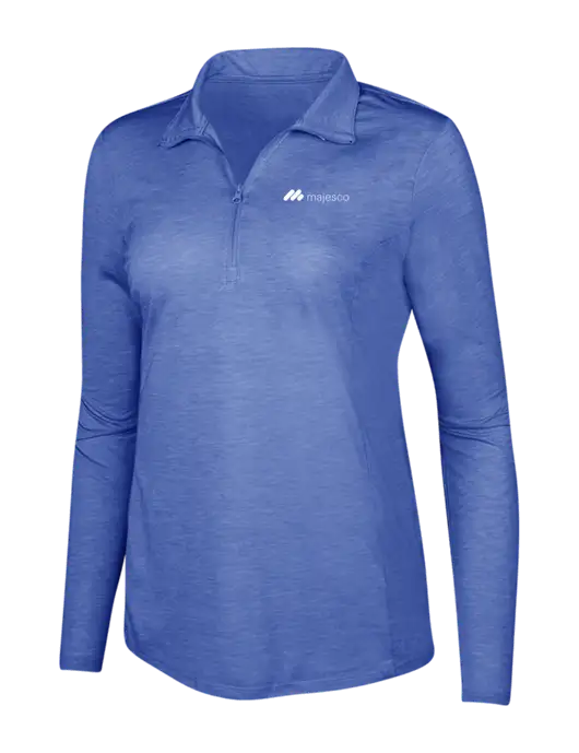 True Royal Heather Womens Posicharge Tri-Blend Wicking 1/4 Zip Pullover w/Majesco Logo