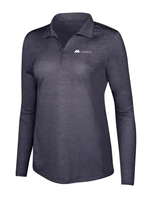 True Navy Heather Womens Posicharge Tri-Blend Wicking 1/4 Zip Pullover w/Majesco Logo