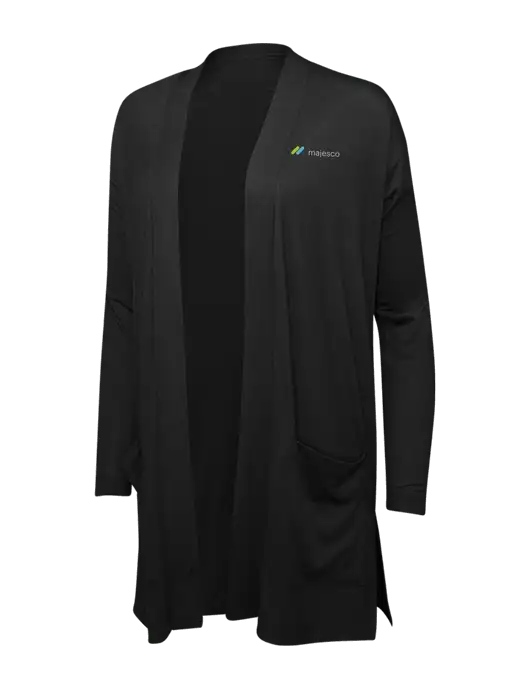 Black Womens Concept Long Pocket Cardigan w/Majesco Logo