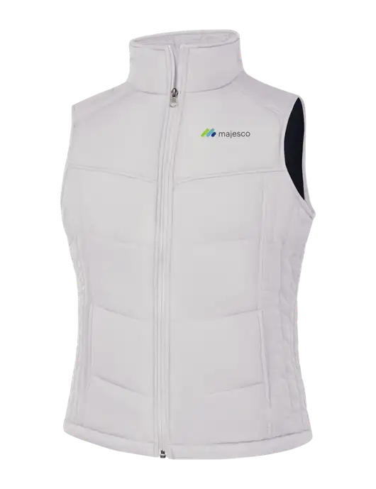 Womens White/Dark Slate Puffy Vest w/Majesco Logo
