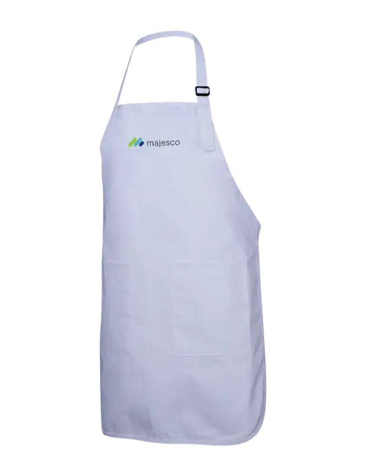 Full-Length White Apron With Pockets w/Majesco Logo