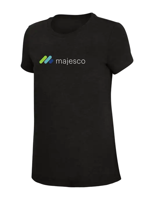Womens Simply Soft Black 4.5oz Poly/Combed Ring Spun Cotton T-Shirt w/Majesco Logo