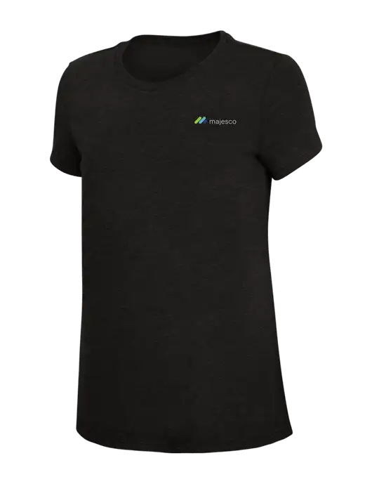 Womens Simply Soft Black 4.5oz Poly/Combed Ring Spun Cotton T-Shirt w/Majesco Logo