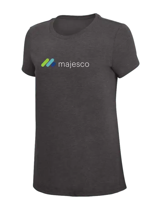 Womens Simply Soft Heather Charcoal 4.5oz  Poly/Combed Ring Spun Cotton T-Shirt w/Majesco Logo