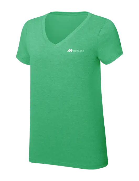 Womens Simply Soft V-Neck Green Frost 4.5oz  Poly/Combed Ring Spun Cotton T-Shirt w/Majesco Logo