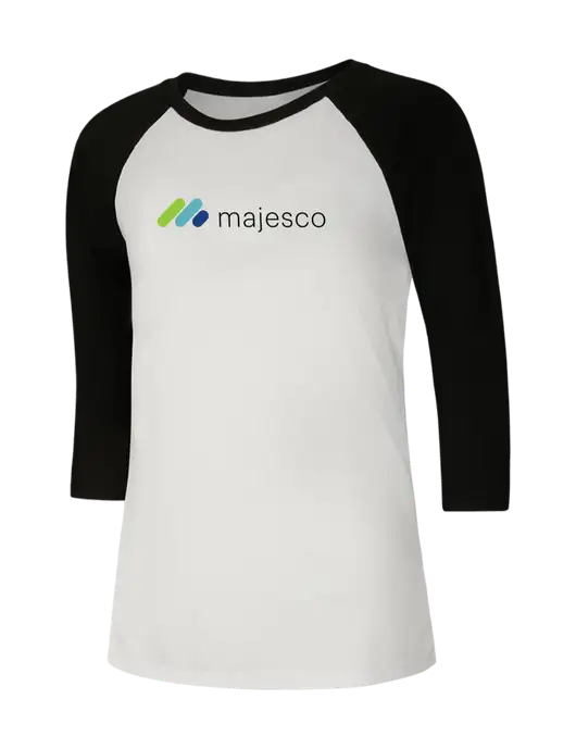 Womens Simply Soft 3/4 Sleeve Black/White Ring Spun Cotton T-Shirt w/Majesco Logo