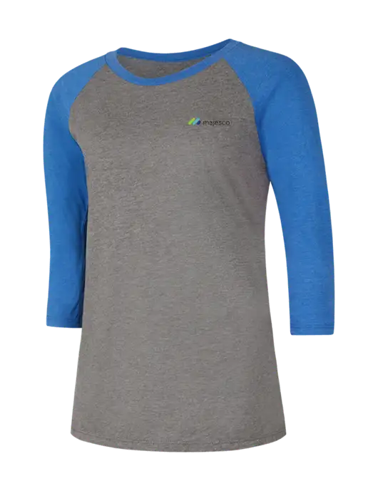 Womens Simply Soft 3/4 Sleeve Royal Frost/Grey Ring Spun Cotton T-Shirt w/Majesco Logo
