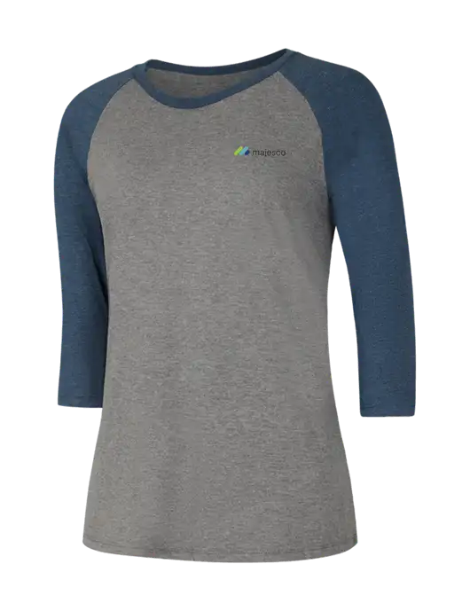 Womens Simply Soft 3/4 Sleeve Navy Frost/Grey Frost Ring Spun Cotton T-Shirt w/Majesco Logo