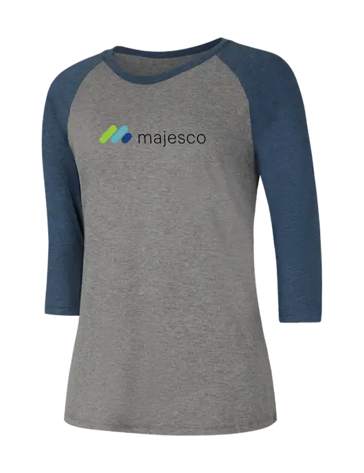 Womens Simply Soft 3/4 Sleeve Navy Frost/Grey Frost Ring Spun Cotton T-Shirt w/Majesco Logo
