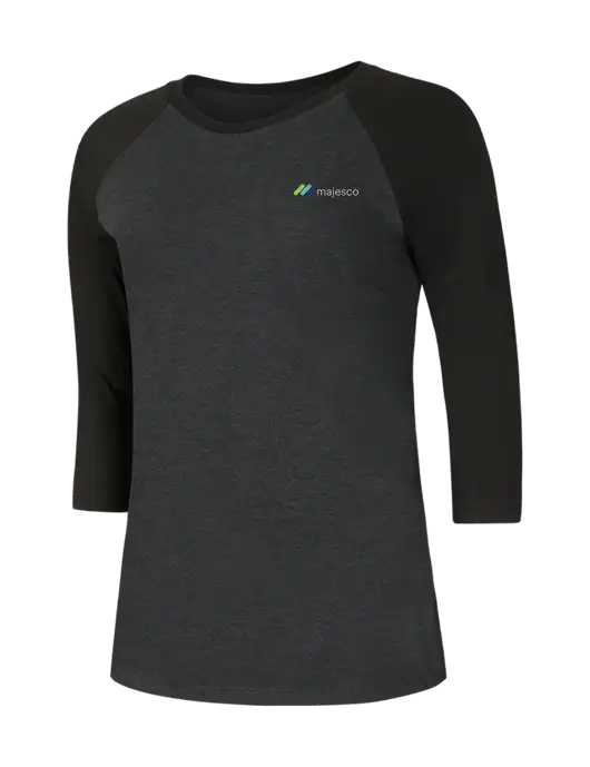 Womens Simply Soft 3/4 Sleeve Black/Black Frost Ring Spun Cotton T-Shirt w/Majesco Logo