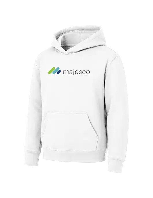 Youth White 7.8 oz Pullover Hooded Sweatshirt w/Majesco Logo