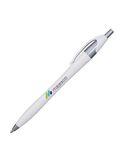 Novella White/Silver Shimmer Pen - Blue Ink w/Majesco Logo