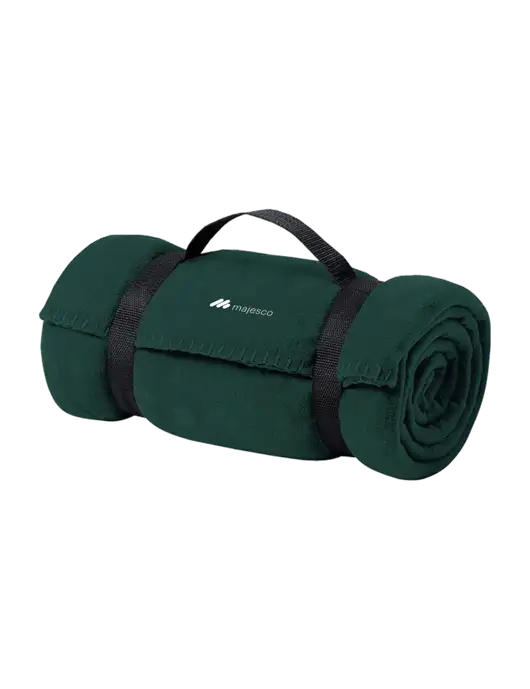 Casual Dark Green Fleece Blanket With Strap w/Majesco Logo