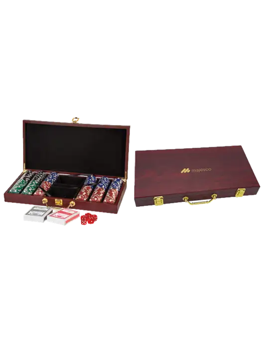 Rosewood Poker Set, 300 Chips w/Majesco Logo