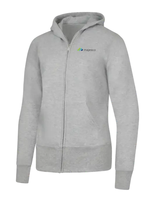 Grey Heather Womens Core Fleece Full-Zip Hooded Sweatshirt w/Majesco Logo