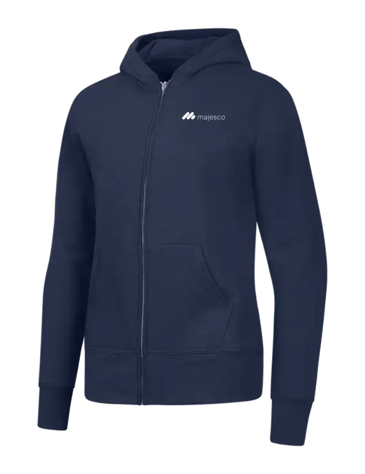Navy Womens Core Fleece Full-Zip Hooded Sweatshirt w/Majesco Logo