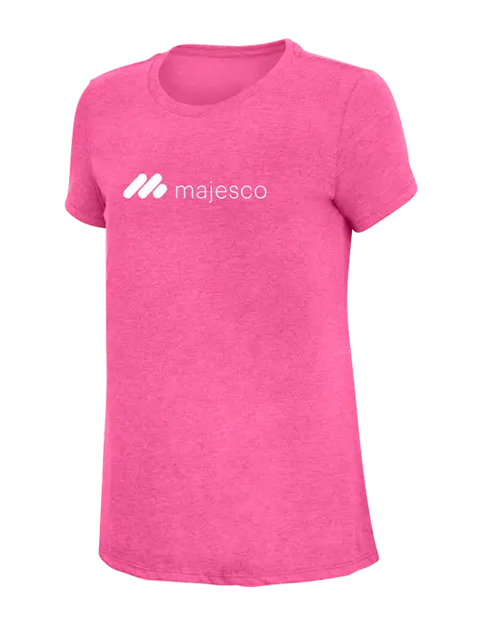 Womens Simply Soft Fuchsia Frost 4.5oz Poly/Combed Ring Spun Cotton T-Shirt w/Majesco Logo
