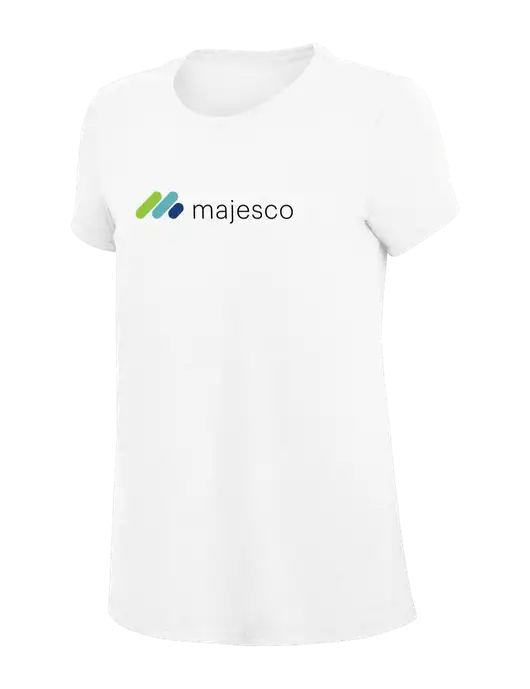 Womens Simply Soft White 4.5oz Poly/Combed Ring Spun Cotton T-Shirt
 w/Majesco Logo