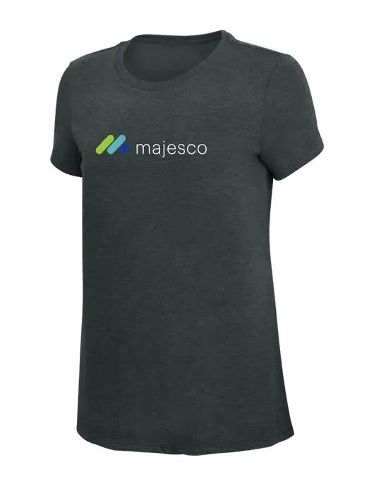 Womens Simply Soft Black Frost 4.5oz Poly/Combed Ring Spun Cotton T-Shirt w/Majesco Logo