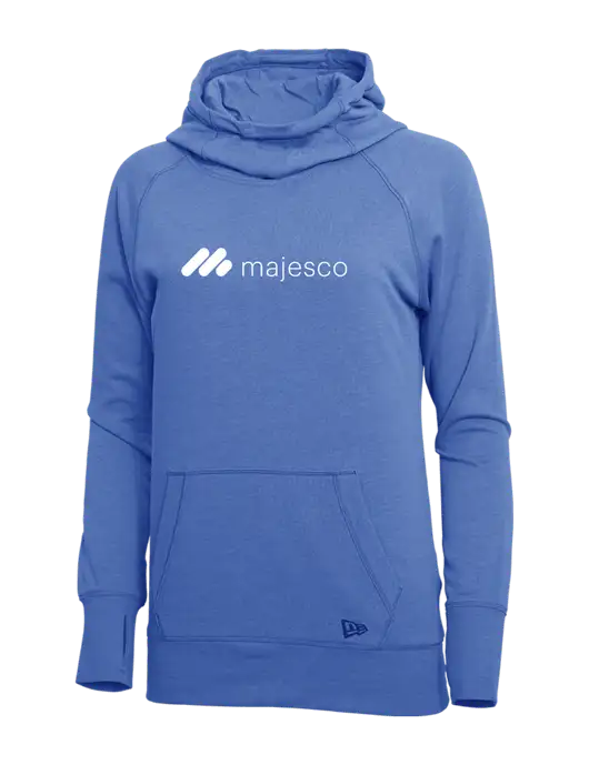 New Era Royal Heather Womens Tri-Blend Fleece Pullover Hoodie w/Majesco Logo