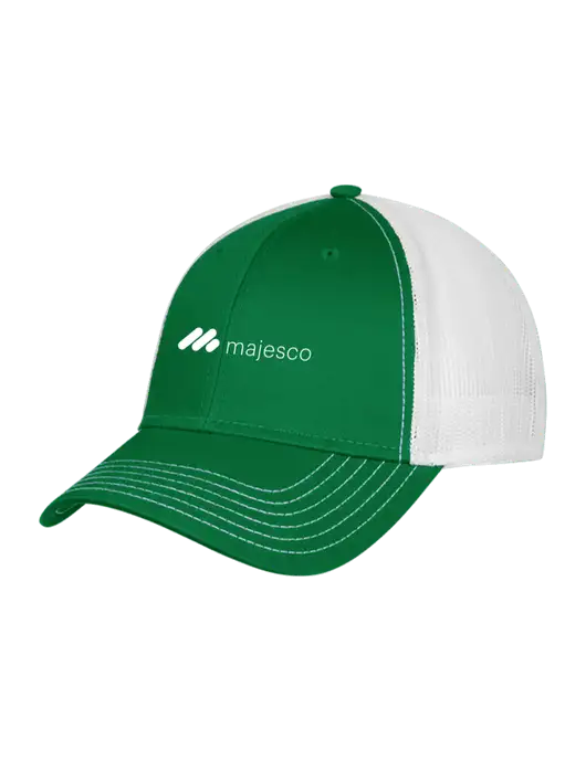 Kelly & White Mesh Trucker Cap Snap Back w/Majesco Logo