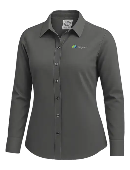 Brooks Brothers Womens Dark Grey Wrinkle-Free Stretch Nailhead Shirt w/Majesco Logo