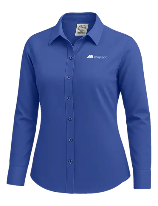 Brooks Brothers Womens Royal Blue Wrinkle-Free Stretch Nailhead Shirt w/Majesco Logo