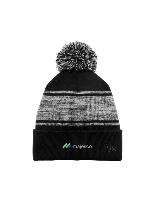 New Era Black/Charcoal Knit Chilled Pom Beanie w/Majesco Logo