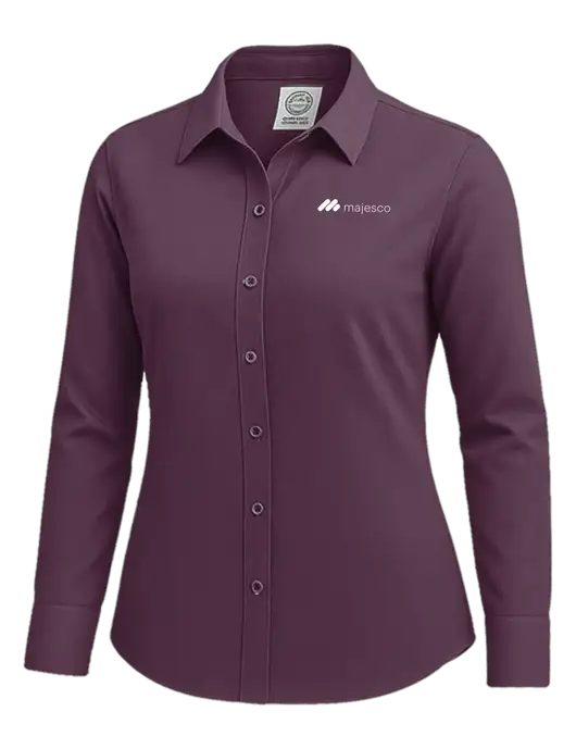 Brooks Brothers Womens Eggplant Wrinkle-Free Stretch Nailhead Shirt w/Majesco Logo