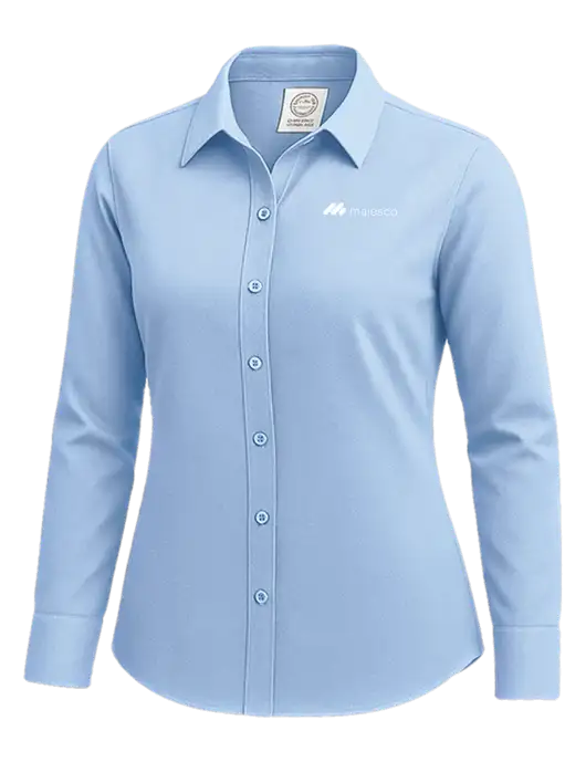 Brooks Brothers Womens Light Blue Wrinkle-Free Stretch Nailhead Shirt w/Majesco Logo