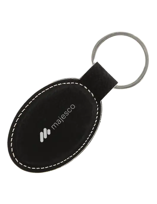 Black Leatherette Oval Keychain w/Majesco Logo