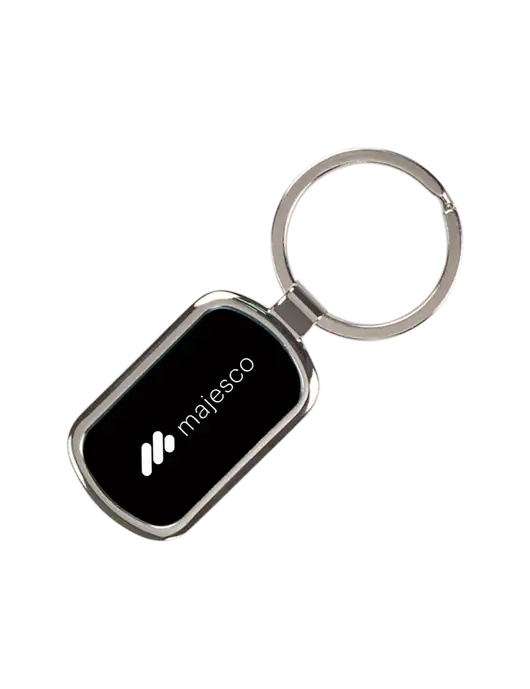 Black Laserable Rectangle Keychain w/Majesco Logo