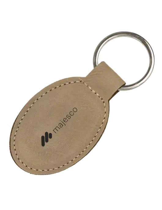 Tan Leatherette Oval Keychain w/Majesco Logo