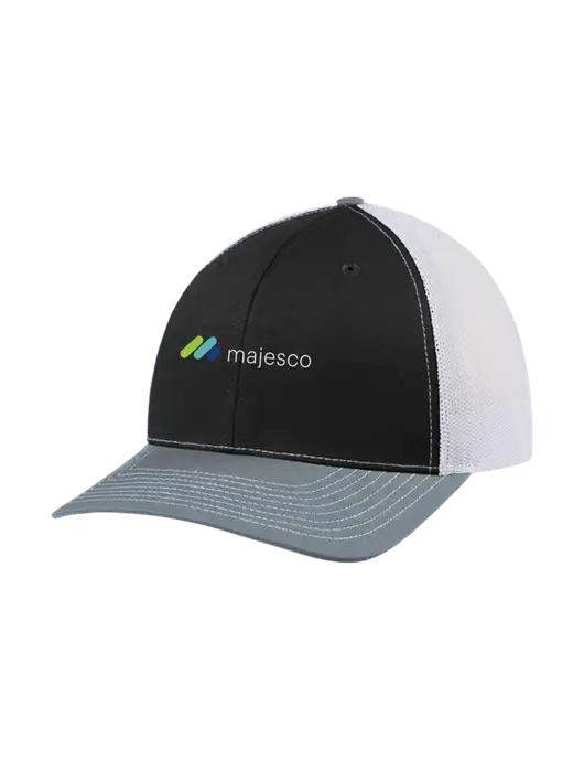 Richardson Adjustable Snapback Original 112 Trucker Cap Black/Light Heather Grey/White Mesh w/Majesco Logo