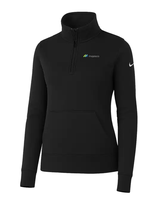 Nike Womens Black Club Fleece Sleeve Swoosh 1/2-Zip w/Majesco Logo